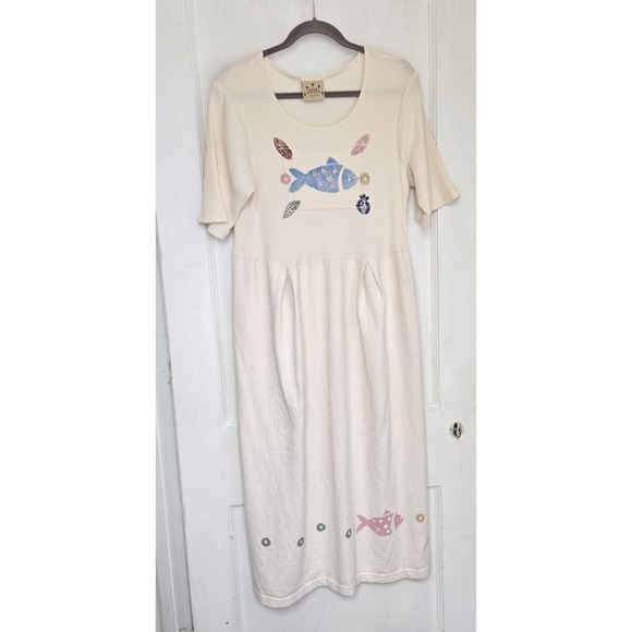 Blue Cactus Dresses & Skirts - VTG Blue Cactus Maxi Short Sleeve Waffle Knit Top w/ Linen Look Skirt Dress L